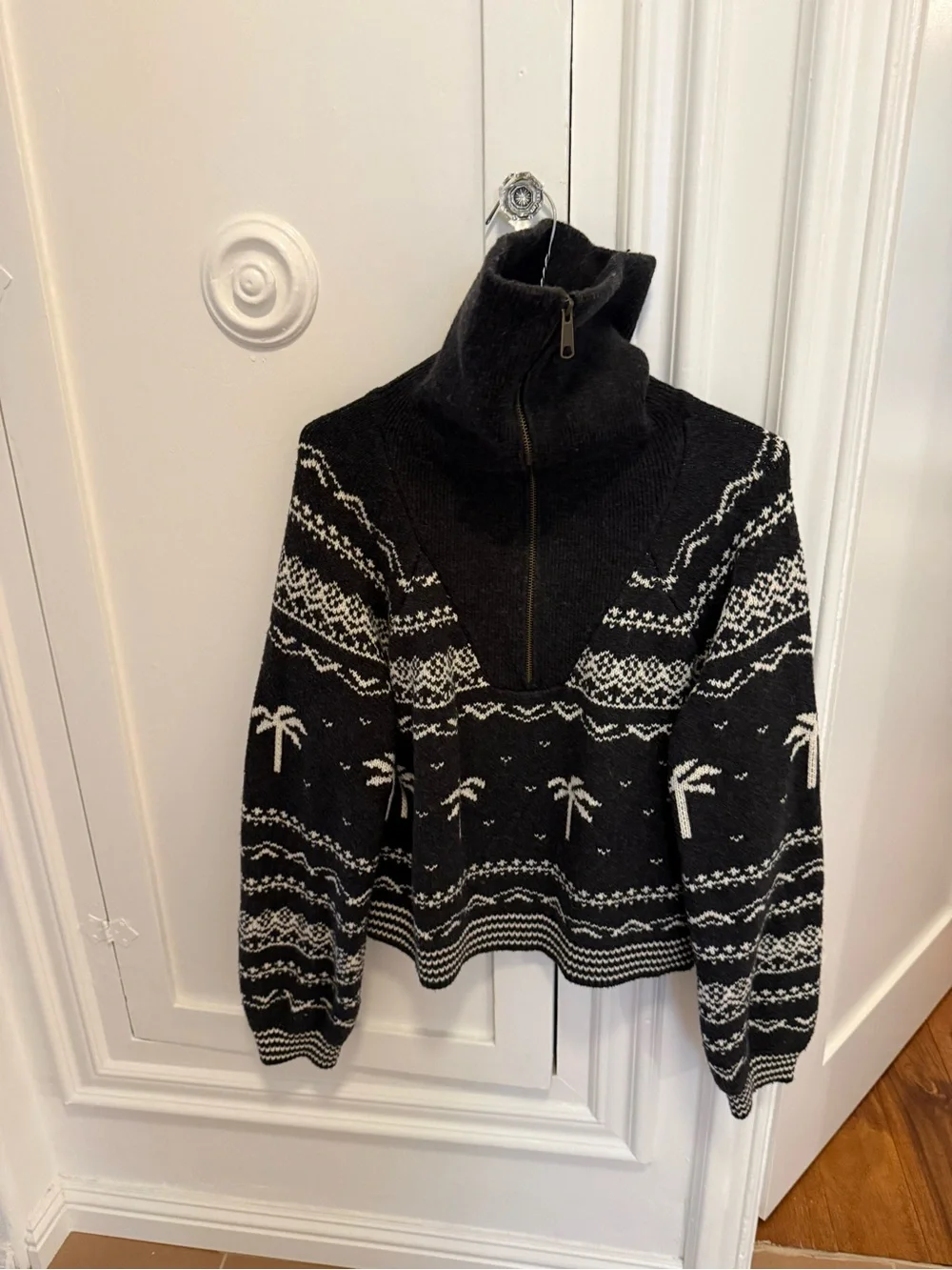 Marine Layer Archive Dark Grey & White Nordic Zip Turtleneck Sweater Fair Isle - Picture 1 of 5